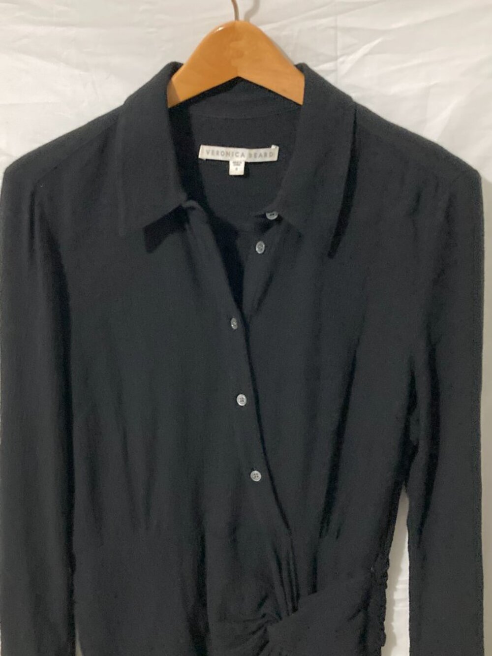Veronica Beard Black Dress Women 6 Collar Sleeves Mini Tie Waist Classic Chic